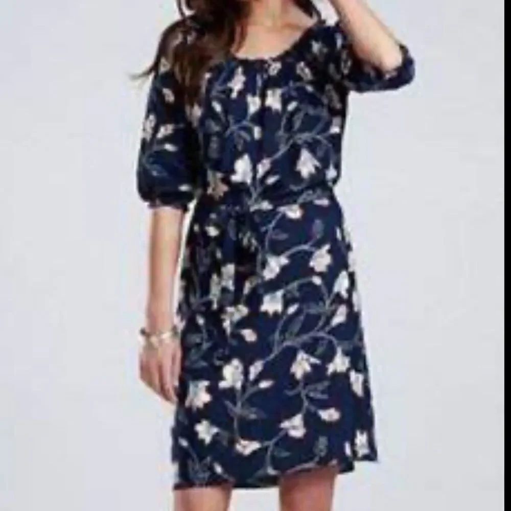 Lucky Brand 100% Rayon Women's Navy Blue Floral Vine Sofi Dress XS